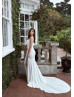 Ivory Satin Cowl Back High Slit Simple Wedding Dress